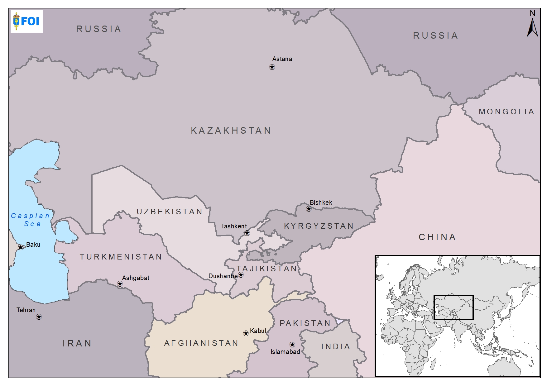 Karta över Centralasien