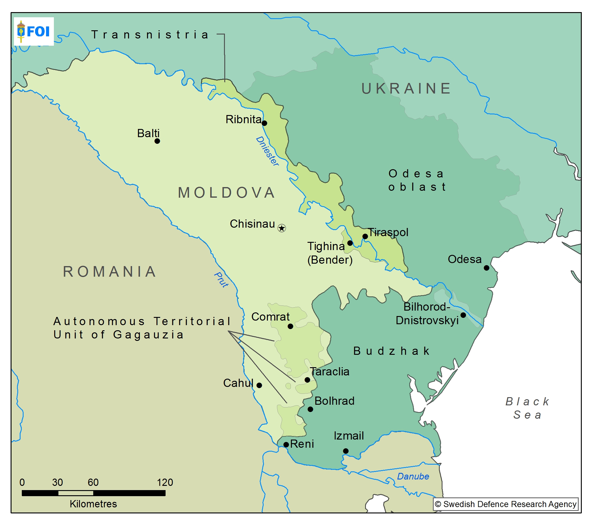 Karta över Moldova och angränsande länder