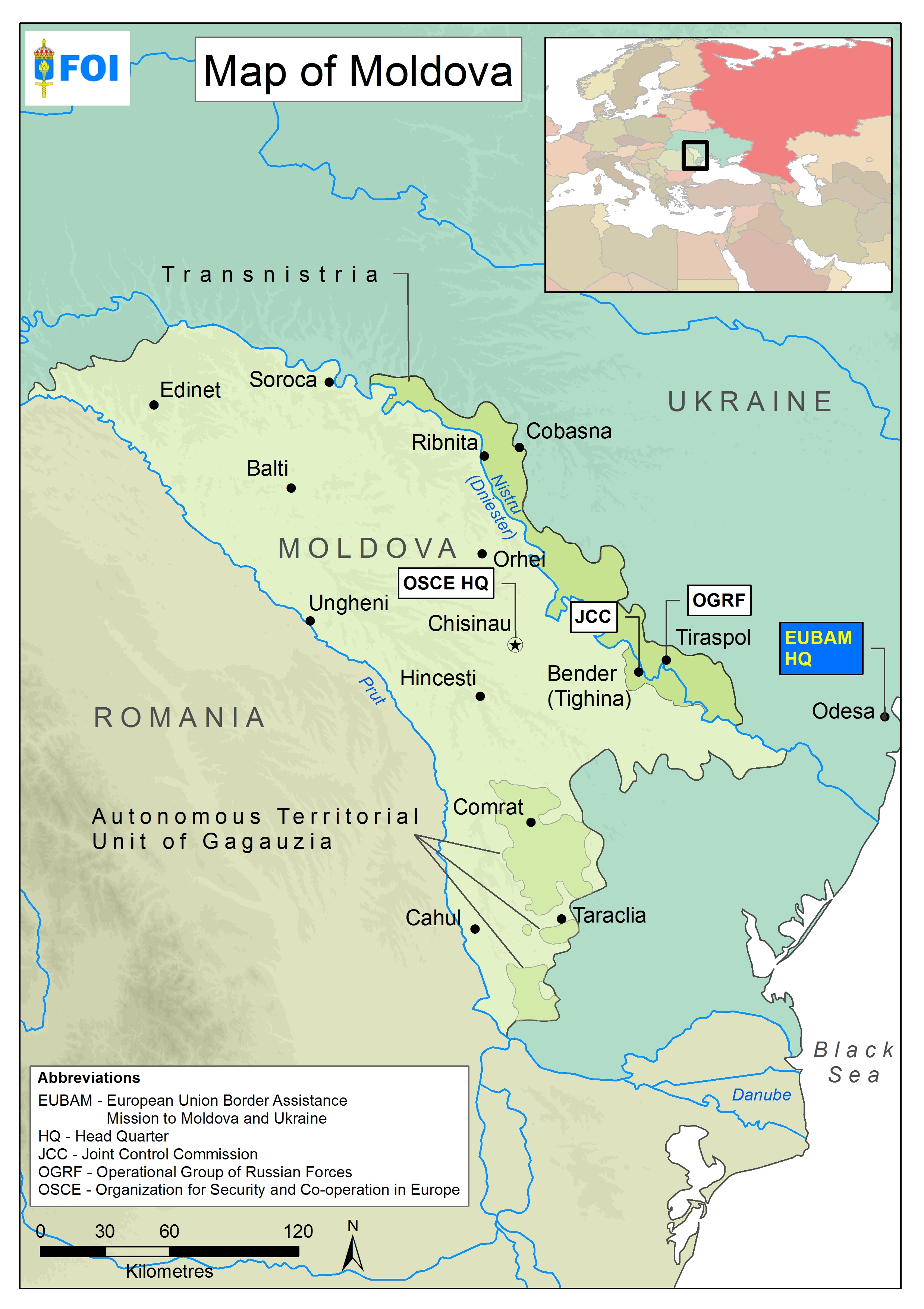 Moldova map with troops, abbreviations and definitions