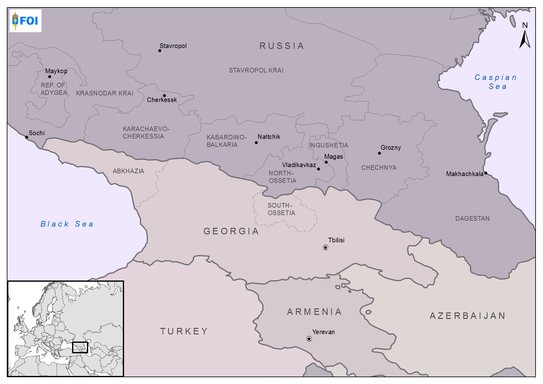 Karta över Norra Kaukasus