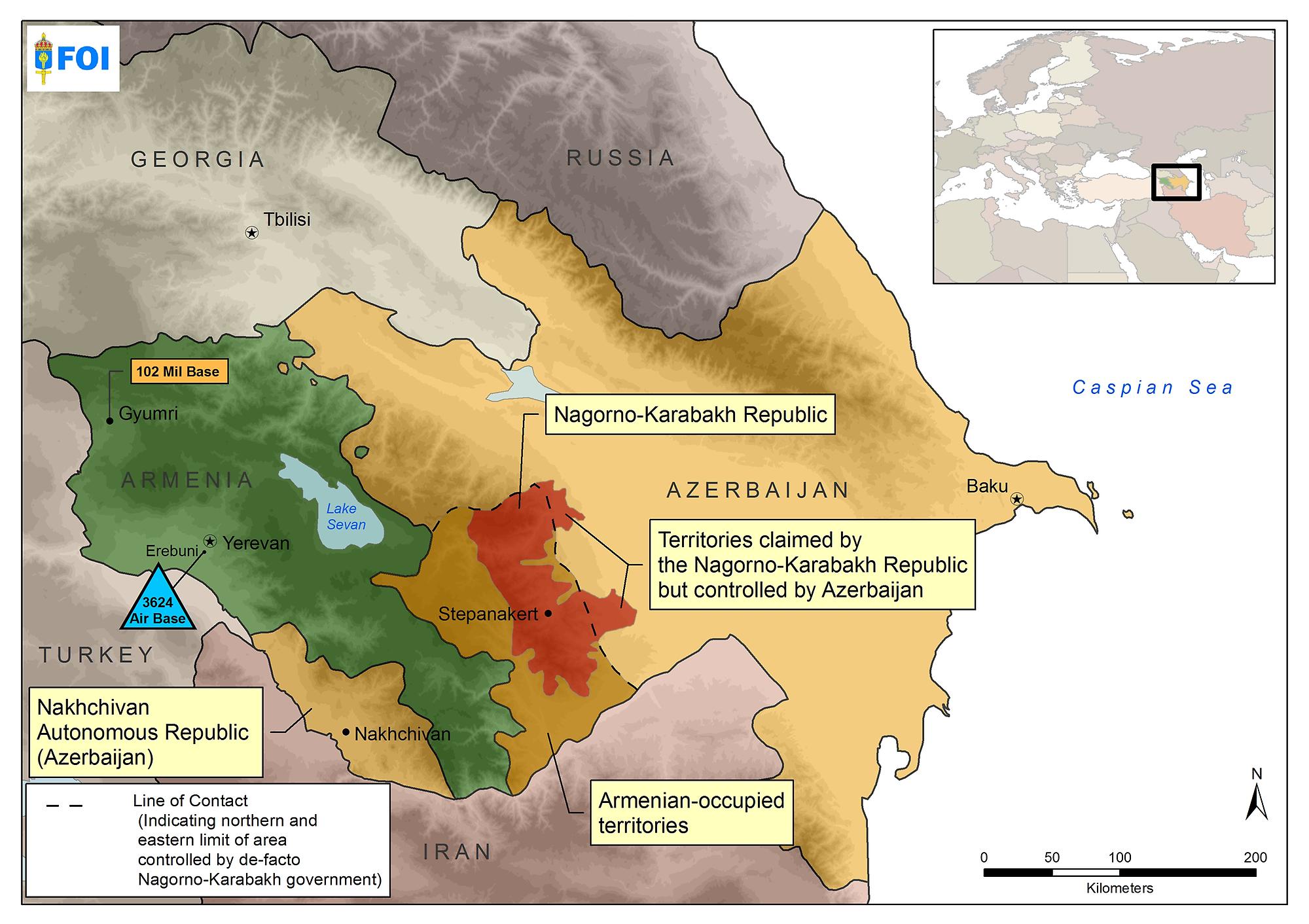 Karta över Nagorno-Karabakh konflikten