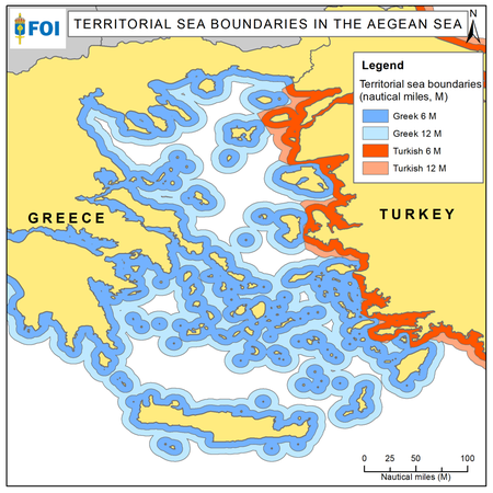 Potential territorial sea boundaries in the Aegean Sea