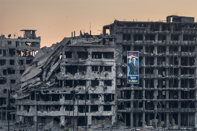 An almost destroyed building.