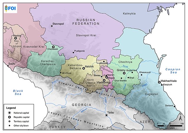 Map over the North of Caucasus
